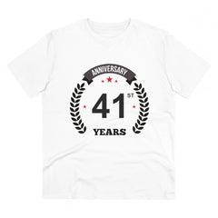 Mayawye Men's PC Cotton 41st Anniversary Printed T Shirt (Color: White, Thread Count: 180GSM)