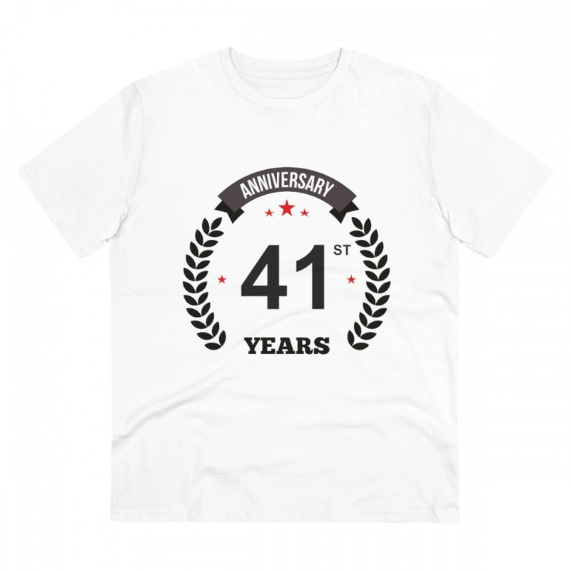 Mayawye Men's PC Cotton 41st Anniversary Printed T Shirt (Color: White, Thread Count: 180GSM)