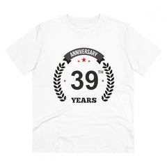Mayawye Men's PC Cotton 39th Anniversary Printed T Shirt (Color: White, Thread Count: 180GSM)