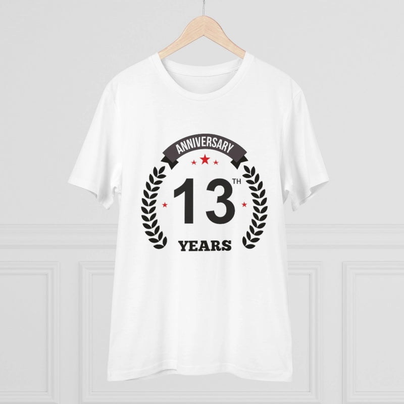 Mayawye Men's PC Cotton 13th Anniversary Printed T Shirt (Color: White, Thread Count: 180GSM)