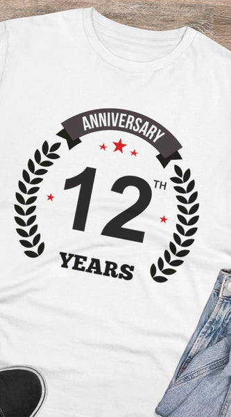 Mayawye Men's PC Cotton 12th Anniversary Printed T Shirt (Color: White, Thread Count: 180GSM)