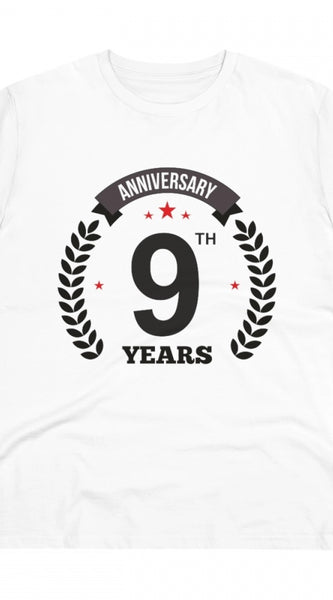 Mayawye Men's PC Cotton 9th Anniversary Printed T Shirt (Color: White, Thread Count: 180GSM)