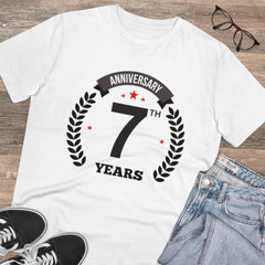 Mayawye Men's PC Cotton 7th Anniversary Printed T Shirt (Color: White, Thread Count: 180GSM)