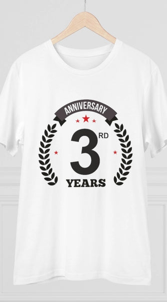 Mayawye Men's PC Cotton 3rd Anniversary Printed T Shirt (Color: White, Thread Count: 180GSM)