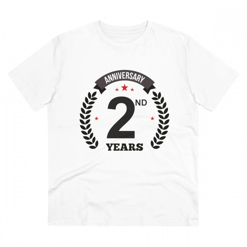 Mayawye Men's PC Cotton 2nd Anniversary Printed T Shirt (Color: White, Thread Count: 180GSM)