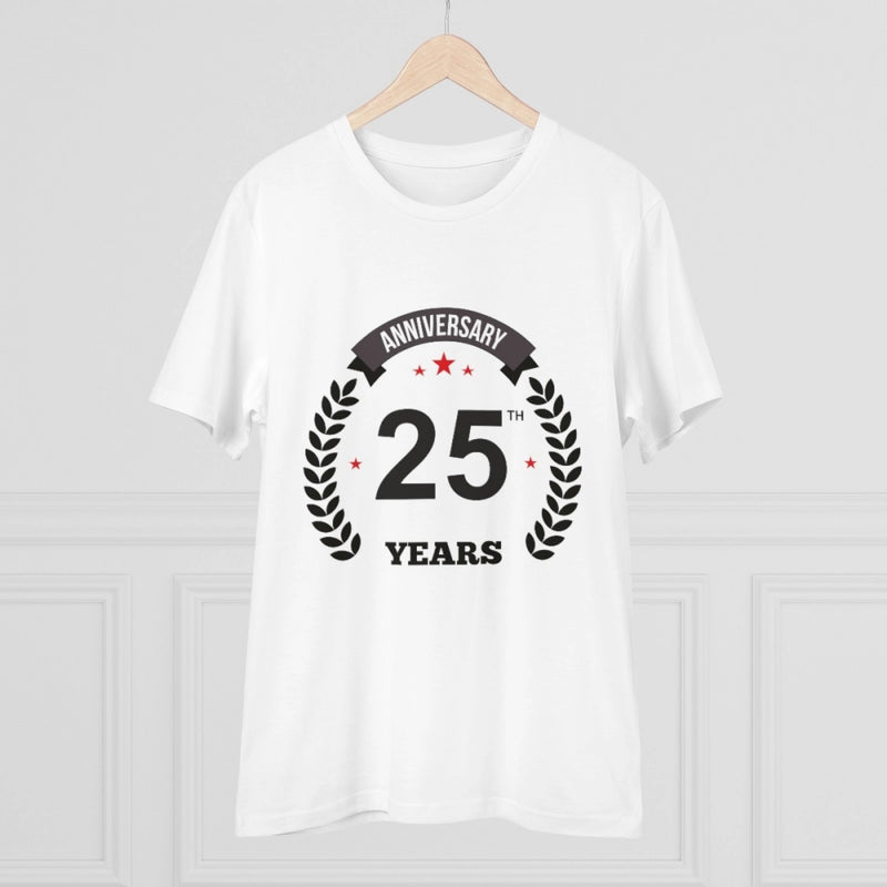 Mayawye Men's PC Cotton 25th Anniversary Printed T Shirt (Color: White, Thread Count: 180GSM)