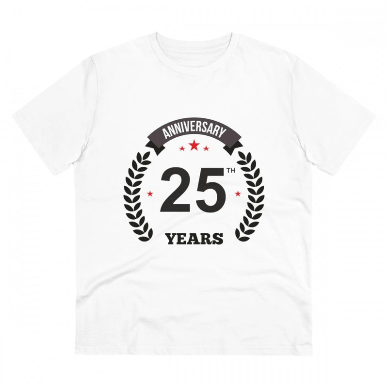 Mayawye Men's PC Cotton 25th Anniversary Printed T Shirt (Color: White, Thread Count: 180GSM)
