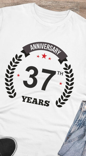 Mayawye Men's PC Cotton 37th Anniversary Printed T Shirt (Color: White, Thread Count: 180GSM)