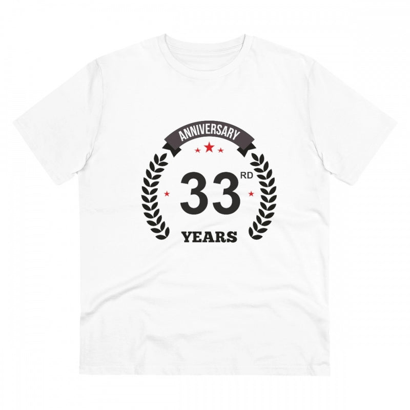 Mayawye Men's PC Cotton 33rd Anniversary Printed T Shirt (Color: White, Thread Count: 180GSM)