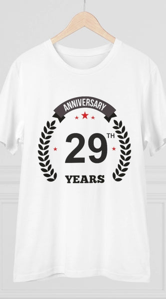 Mayawye Men's PC Cotton 29th Anniversary Printed T Shirt (Color: White, Thread Count: 180GSM)