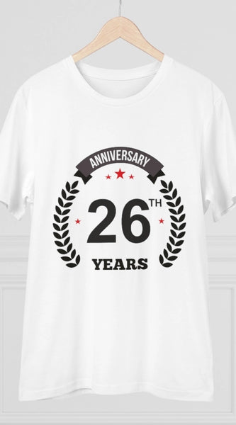 Mayawye Men's PC Cotton 26th Anniversary Printed T Shirt (Color: White, Thread Count: 180GSM)