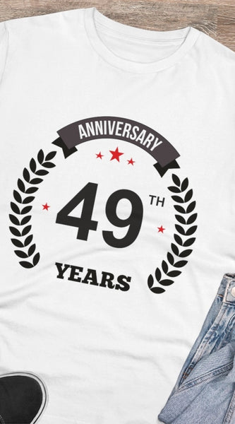 Mayawye Men's PC Cotton 49th Anniversary Printed T Shirt (Color: White, Thread Count: 180GSM)