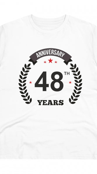 Mayawye Men's PC Cotton 48th Anniversary Printed T Shirt (Color: White, Thread Count: 180GSM)