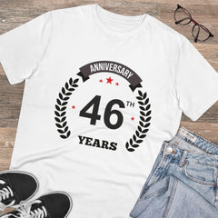 Mayawye Men's PC Cotton 46th Anniversary Printed T Shirt (Color: White, Thread Count: 180GSM)