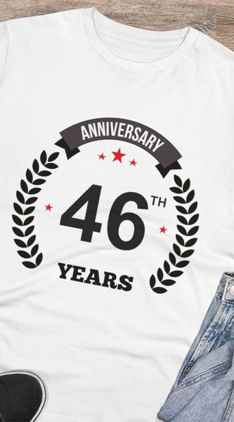 Mayawye Men's PC Cotton 46th Anniversary Printed T Shirt (Color: White, Thread Count: 180GSM)