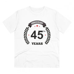 Mayawye Men's PC Cotton 45th Anniversary Printed T Shirt (Color: White, Thread Count: 180GSM)
