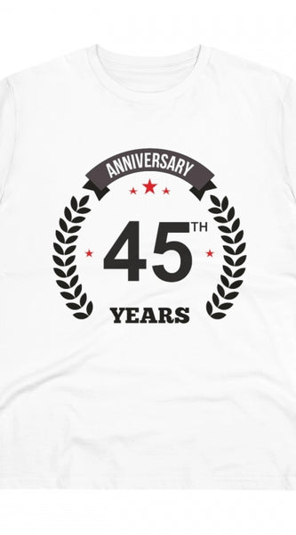 Mayawye Men's PC Cotton 45th Anniversary Printed T Shirt (Color: White, Thread Count: 180GSM)
