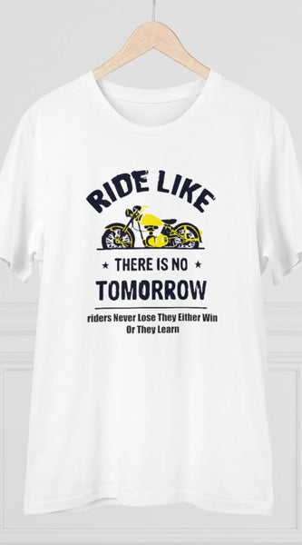 Mayawye Men's PC Cotton Bike Ride Design Printed T Shirt (Color: White, Thread Count: 180GSM)