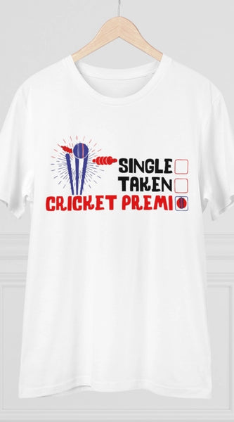 Mayawye Men's PC Cotton Cricket Design Printed T Shirt (Color: White, Thread Count: 180GSM)