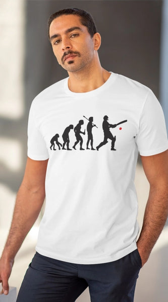 Mayawye Men's PC Cotton Cricket Design Printed T Shirt (Color: White, Thread Count: 180GSM)