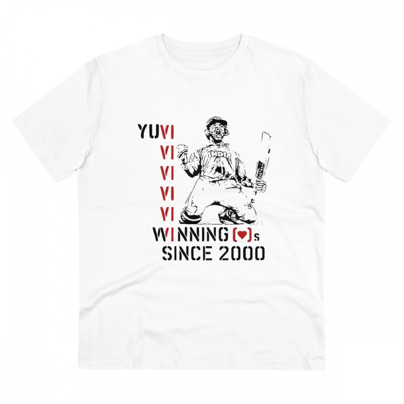Mayawye Men's PC Cotton Cricket Design Printed T Shirt (Color: White, Thread Count: 180GSM)