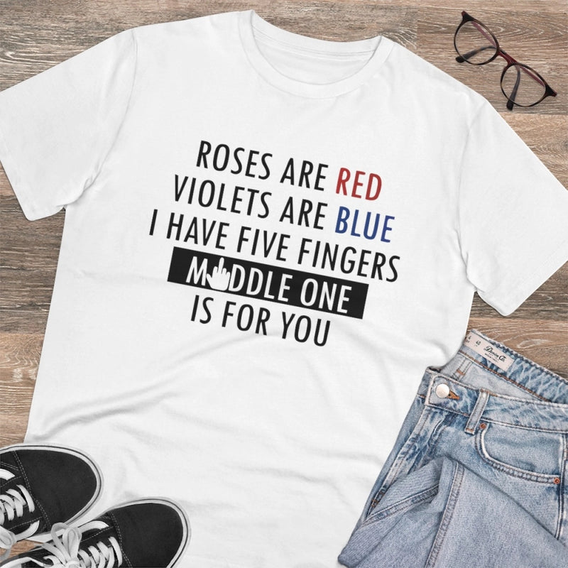 Mayawye Men's PC Cotton Roses Are Red Printed T Shirt (Color: White, Thread Count: 180GSM)