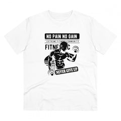 Mayawye Men's PC Cotton Gym No Pain No Gain Never Give Up Printed T Shirt (Color: White, Thread Count: 180GSM)
