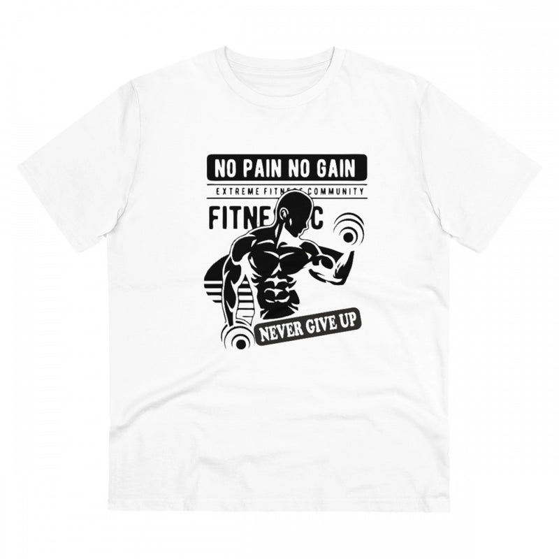Mayawye Men's PC Cotton Gym No Pain No Gain Never Give Up Printed T Shirt (Color: White, Thread Count: 180GSM)
