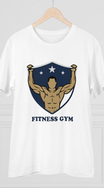 Mayawye Men's PC Cotton Fittnes Gym Printed T Shirt (Color: White, Thread Count: 180GSM)