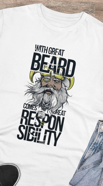 Mayawye Men's PC Cotton With Great Beard Comes Printed T Shirt (Color: White, Thread Count: 180GSM)