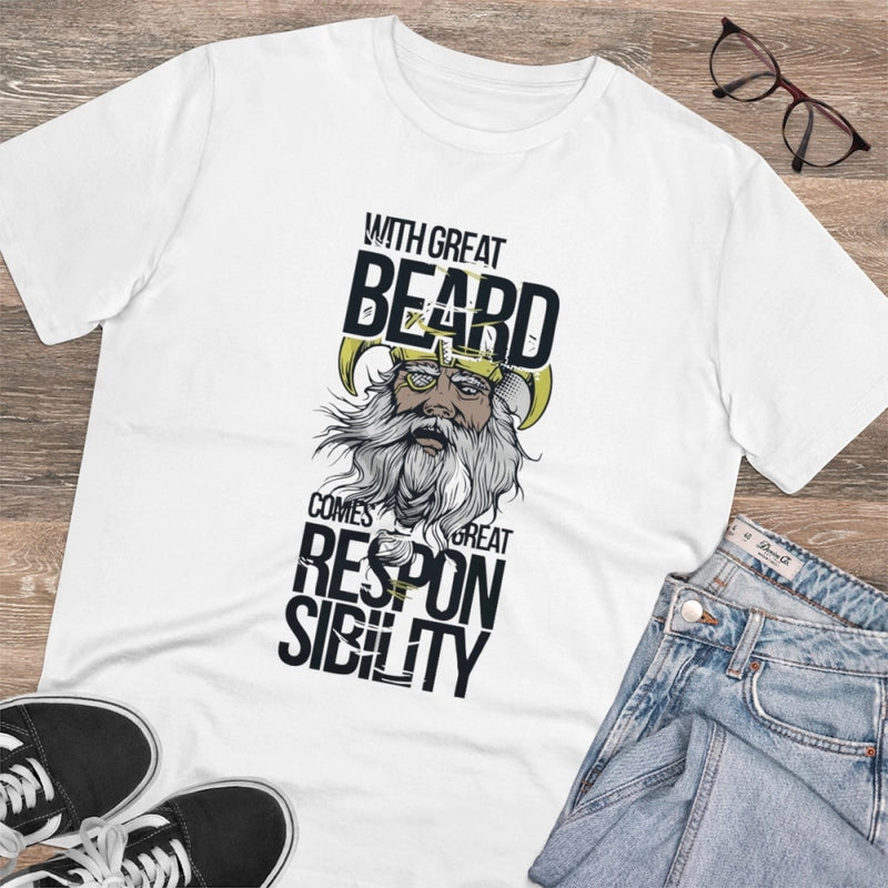 Mayawye Men's PC Cotton With Great Beard Comes Printed T Shirt (Color: White, Thread Count: 180GSM)