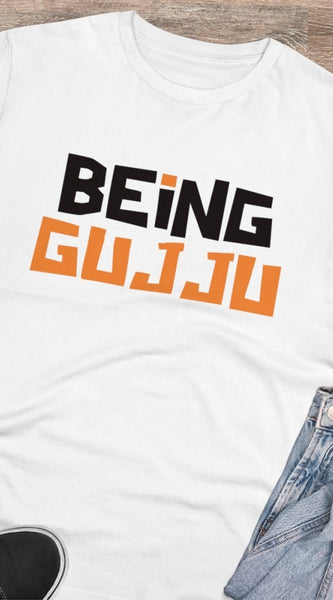 Mayawye Men's PC Cotton Being Gujju Printed T Shirt (Color: White, Thread Count: 180GSM)