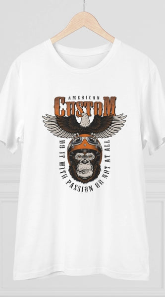 Mayawye Men's PC Cotton Gorila Desing Printed T Shirt (Color: White, Thread Count: 180GSM)