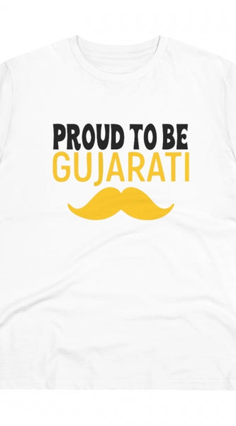 Mayawye Men's PC Cotton Proud To Be Gujarati Printed T Shirt (Color: White, Thread Count: 180GSM)