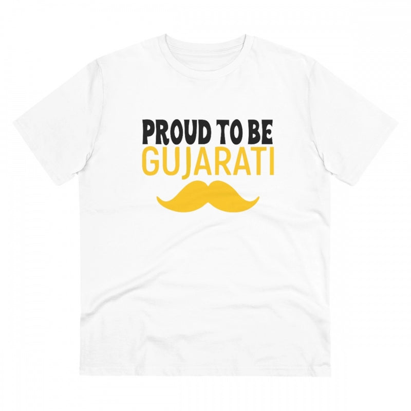 Mayawye Men's PC Cotton Proud To Be Gujarati Printed T Shirt (Color: White, Thread Count: 180GSM)