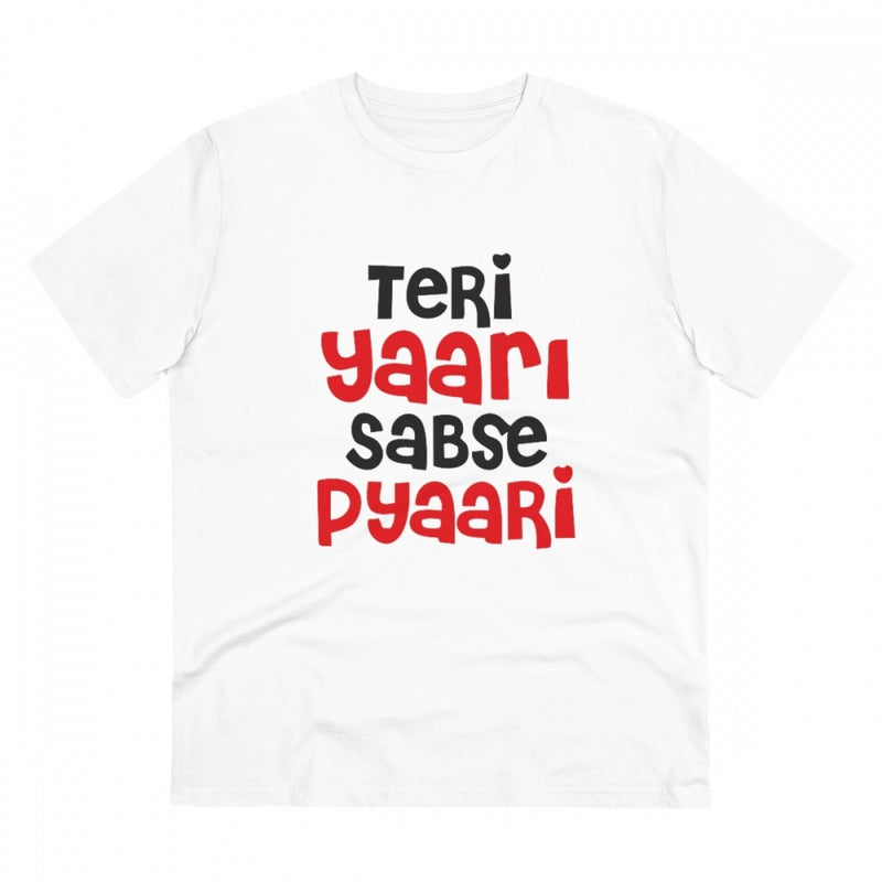 Mayawye Men's PC Cotton Teri Yaari Sabse Pyaari Printed T Shirt (Color: White, Thread Count: 180GSM)