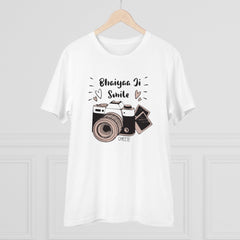 Mayawye Men's PC Cotton Bhaiya Ji Smile Printed T Shirt (Color: White, Thread Count: 180GSM)