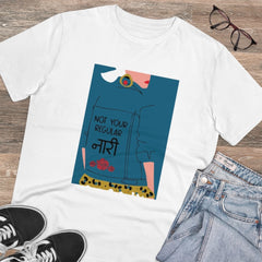 Mayawye Men's PC Cotton Not Your Regular Naari Printed T Shirt (Color: White, Thread Count: 180GSM)