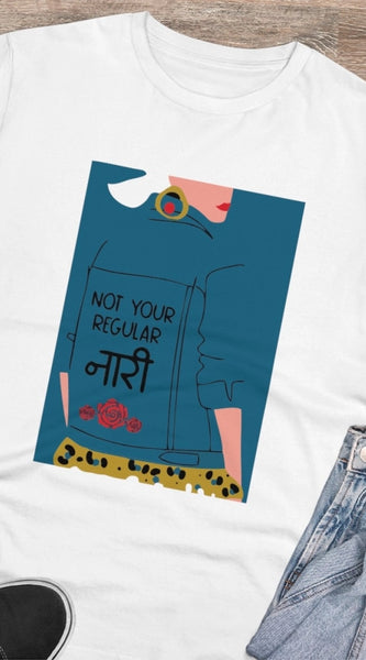 Mayawye Men's PC Cotton Not Your Regular Naari Printed T Shirt (Color: White, Thread Count: 180GSM)