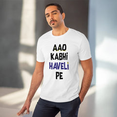 Mayawye Men's PC Cotton Aao Kabhi Haveli Pe Printed T Shirt (Color: White, Thread Count: 180GSM)