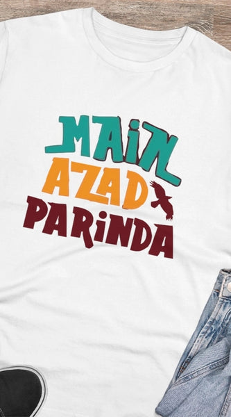 Mayawye Men's PC Cotton Me Azad Parinda Printed T Shirt (Color: White, Thread Count: 180GSM)