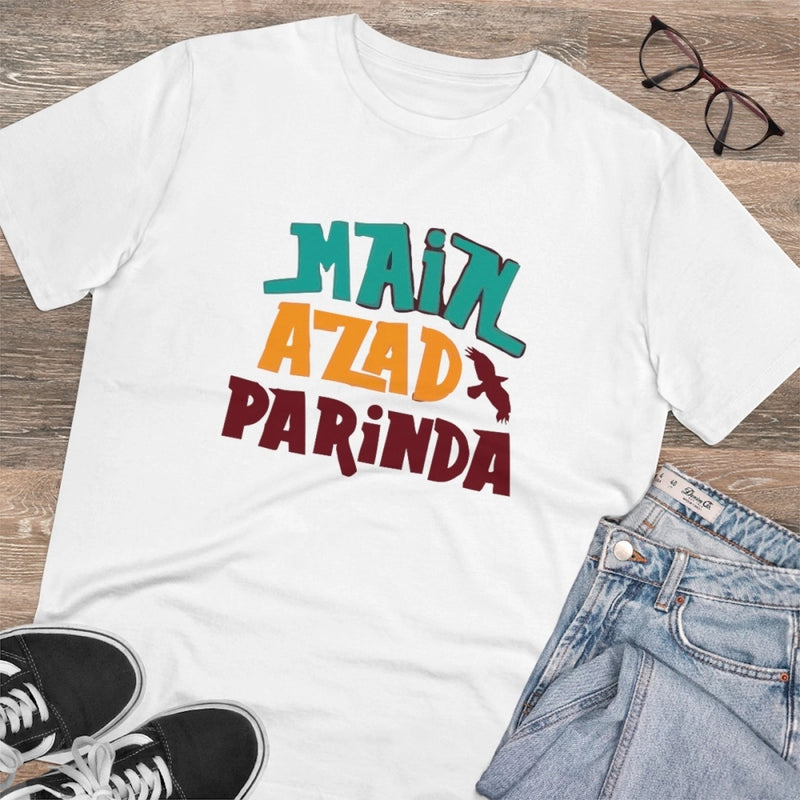 Mayawye Men's PC Cotton Me Azad Parinda Printed T Shirt (Color: White, Thread Count: 180GSM)