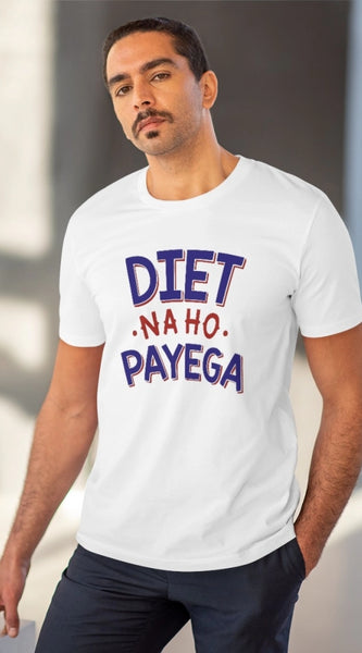 Mayawye Men's PC Cotton Diet Na Ho Payega Printed T Shirt (Color: White, Thread Count: 180GSM)