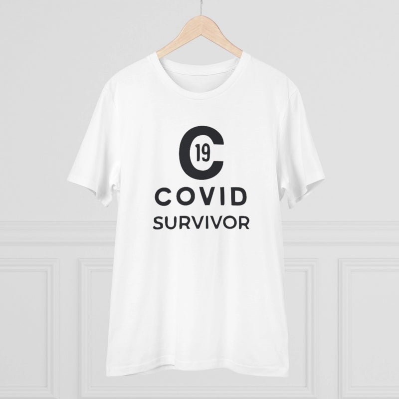 Mayawye Men's PC Cotton Covid 19 Survivor Printed T Shirt (Color: White, Thread Count: 180GSM)