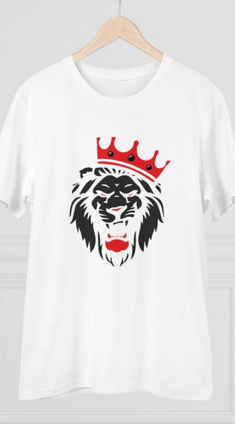 Mayawye Men's PC Cotton Lion Logo Printed T Shirt (Color: White, Thread Count: 180GSM)