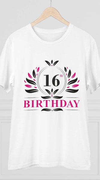 Mayawye Men's PC Cotton 16th Birthday Printed T Shirt (Color: White, Thread Count: 180GSM)