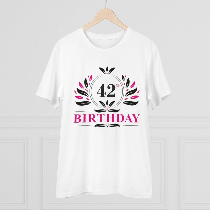 Mayawye Men's PC Cotton 42nd Birthday Printed T Shirt (Color: White, Thread Count: 180GSM)