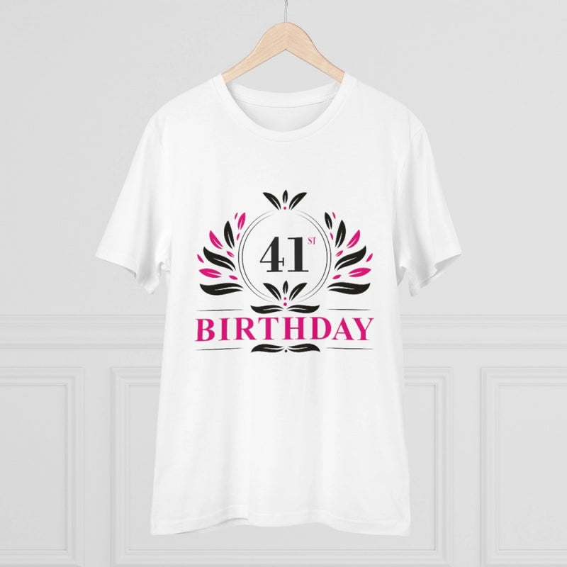 Mayawye Men's PC Cotton 41st Birthday Printed T Shirt (Color: White, Thread Count: 180GSM)