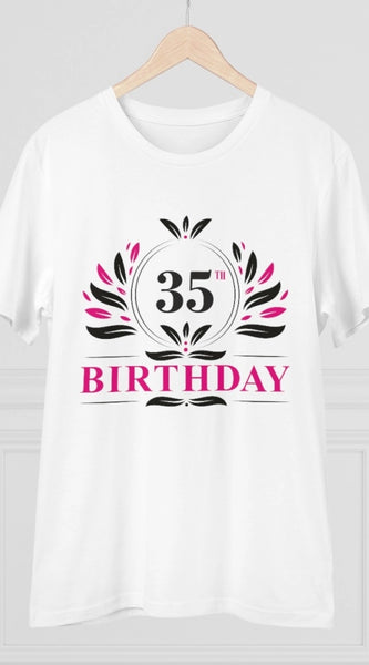Mayawye Men's PC Cotton 35th Birthday Printed T Shirt (Color: White, Thread Count: 180GSM)