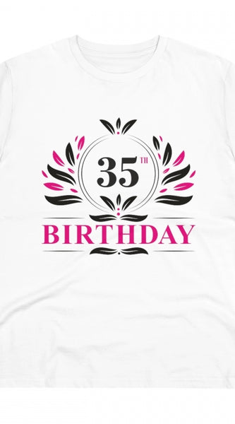 Mayawye Men's PC Cotton 35th Birthday Printed T Shirt (Color: White, Thread Count: 180GSM)